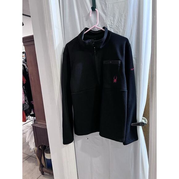 Spyder Black Thermal Waffle Knit Fleece Lined 1/4 Zip Pullover Sz L - Picture 1 of 7